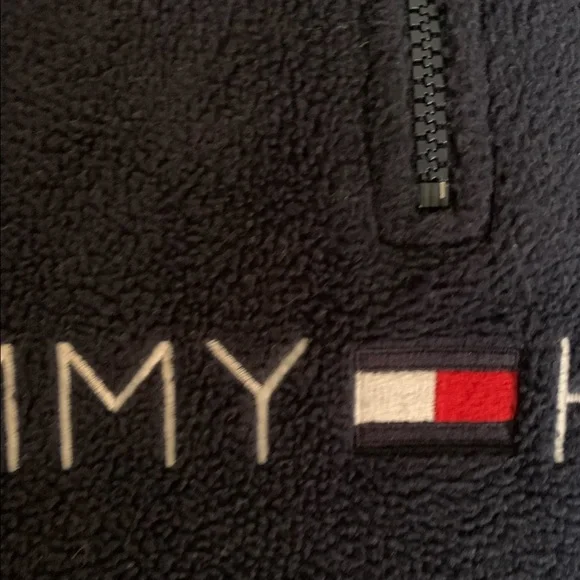 Y2K TOMMY HILFIGER BLUE FLEECE PULLOVER ZIP SWEATER UNISEX M-L - Picture 4 of 10